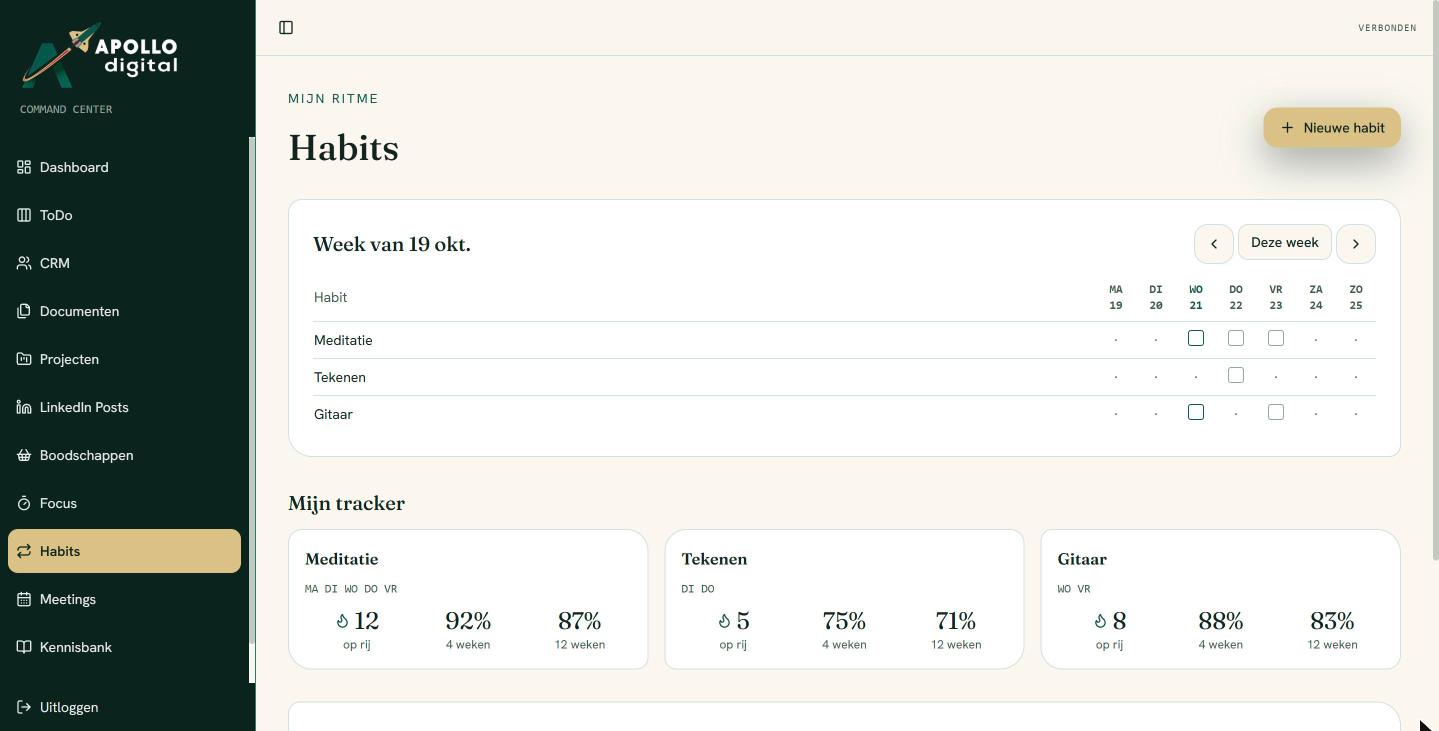 Habits-tracker met weekoverzicht en reeksen