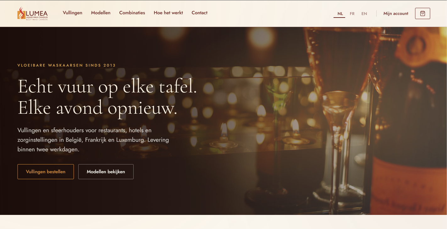 Homepage van de webshop van Lumea