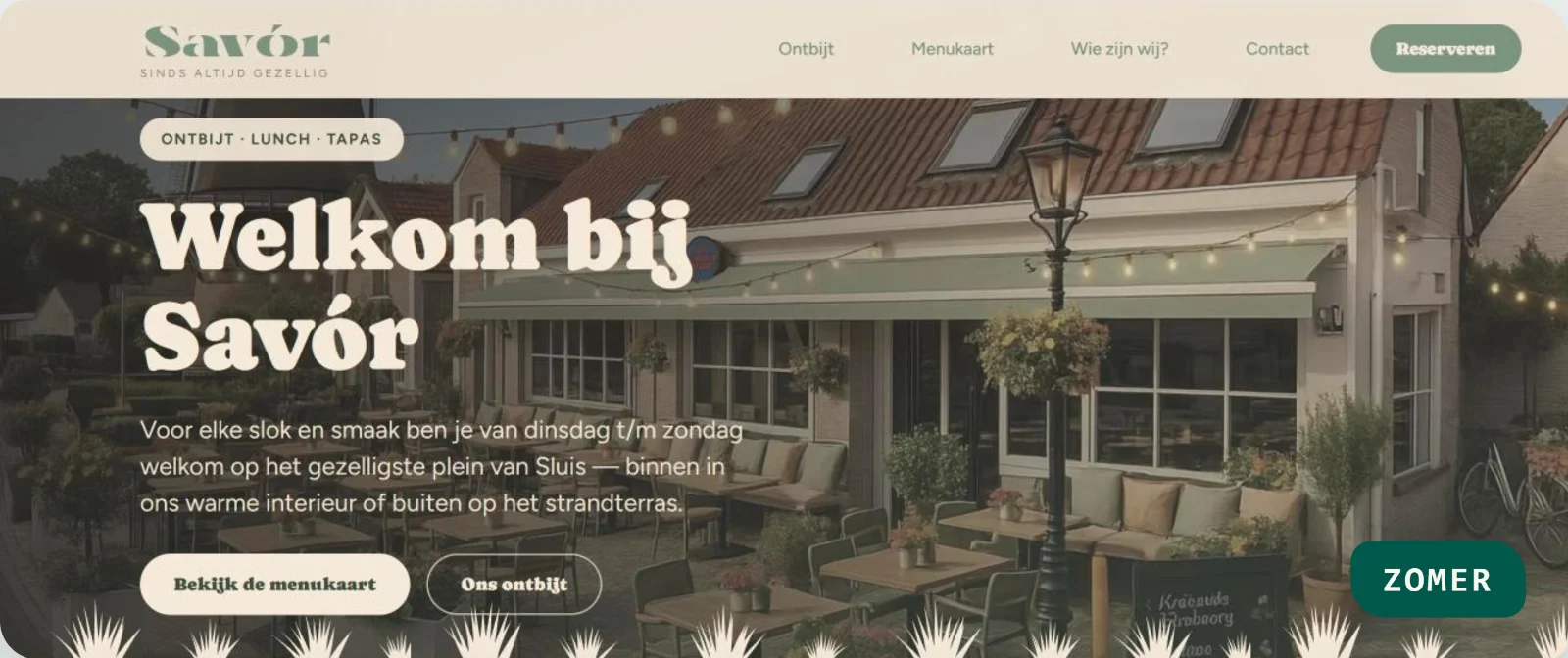 Homepage van Savór in het zomerthema