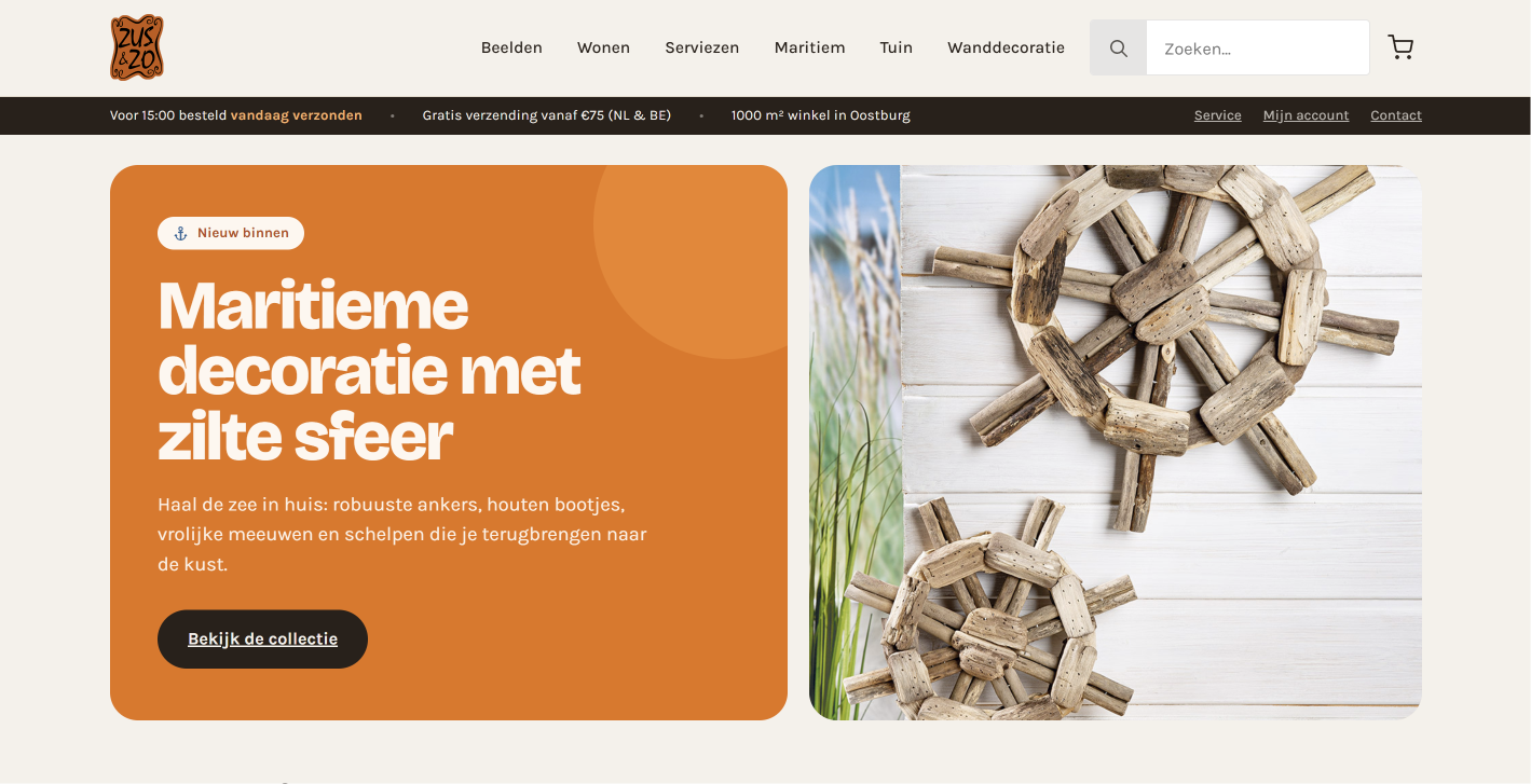 Homepage van de webshop van Zus & Zo